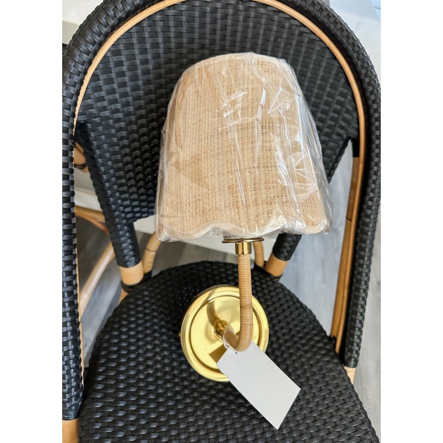 Larkspur Single Sconce (Raffia Wave Shade)-Brass Base