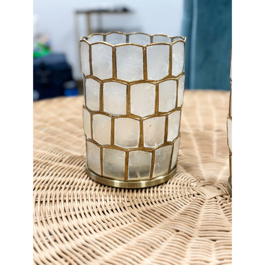 Scalloped Capiz Small Hurricane - Pillar - The Home Decor Outlet