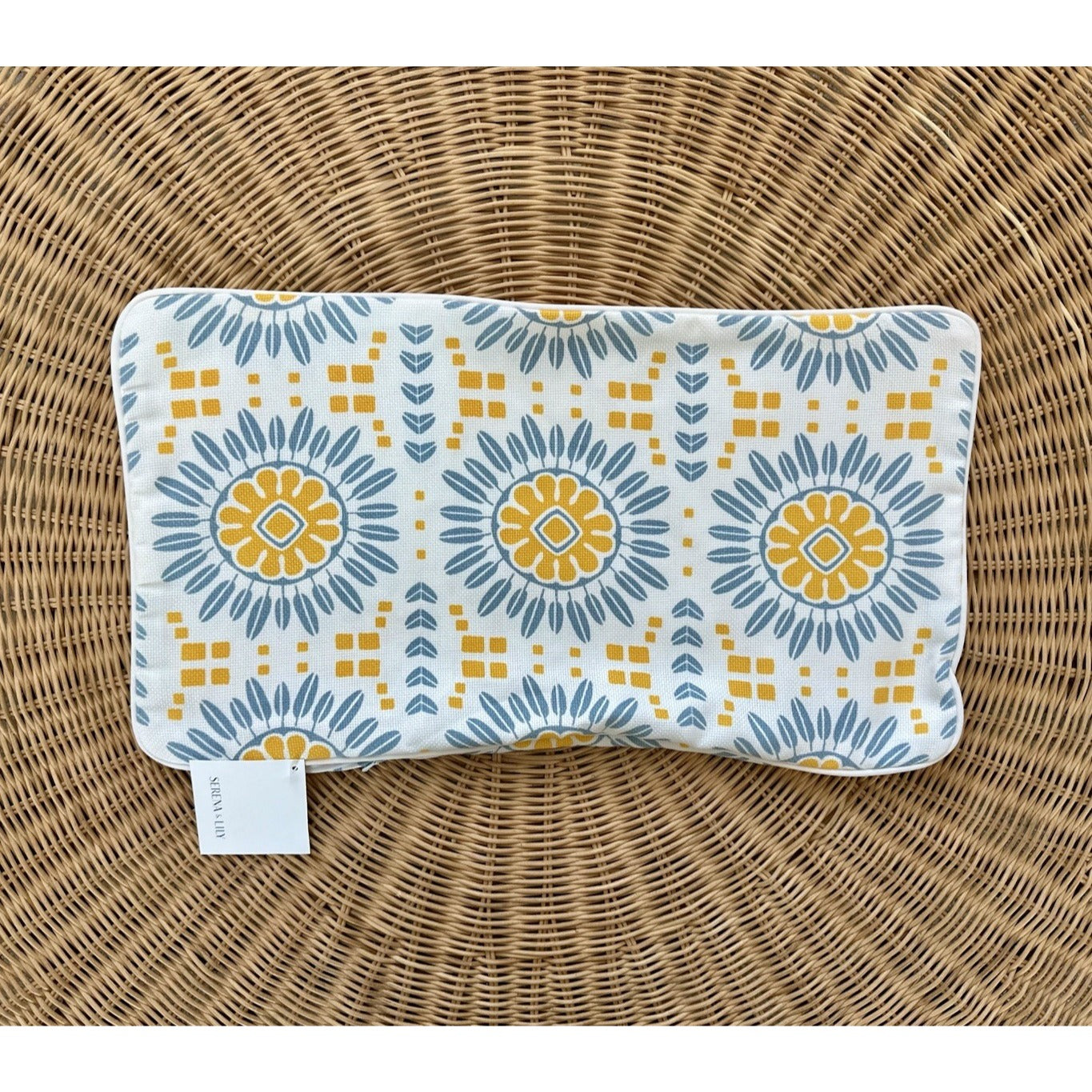 Campania Pillow Cover (12”x21”)-Canary Yellow/Coastal Blue