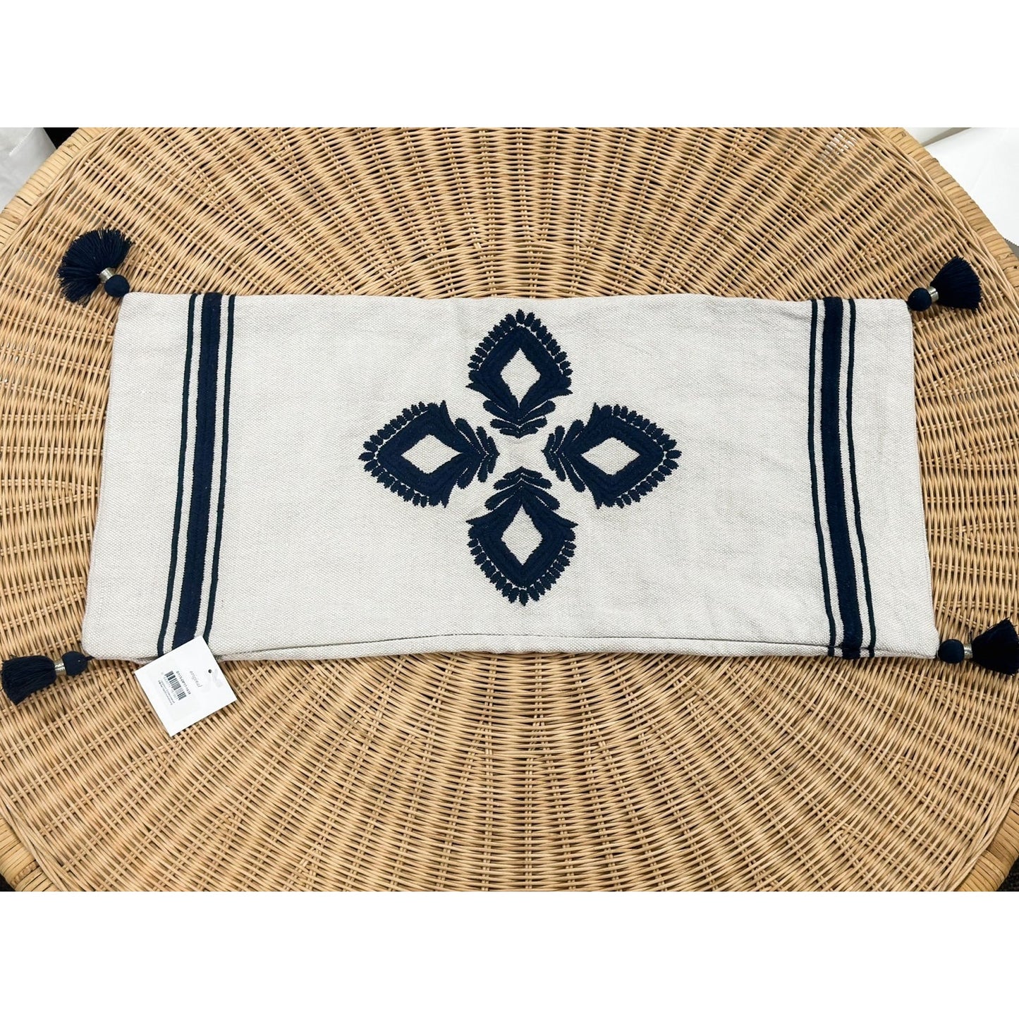 Leighton Pillow Cover (14"x30")-Sand/Navy - The Home Decor Outlet