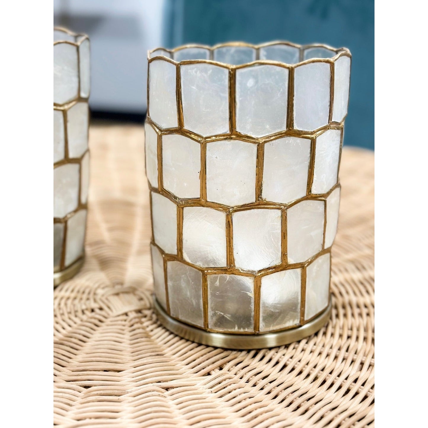 Scalloped Capiz Small Hurricane - Pillar - The Home Decor Outlet