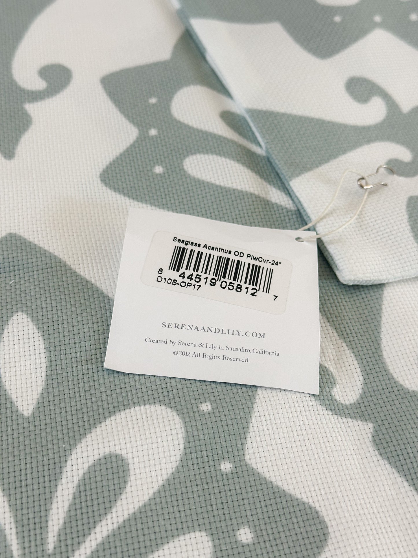 Acanthus Outdoor Pillow Cover (24” SQ)-Seaglass Blue Green