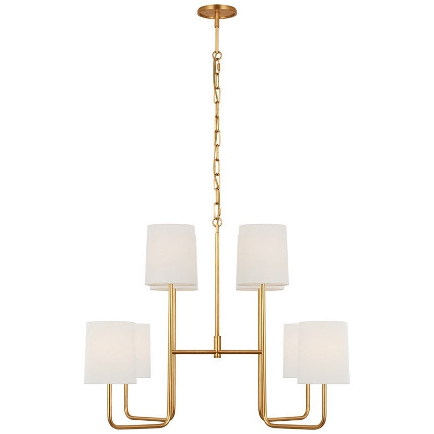 Visual Comfort Go Lightly Medium Chandelier (White Linen Shades)-Gild/Gold