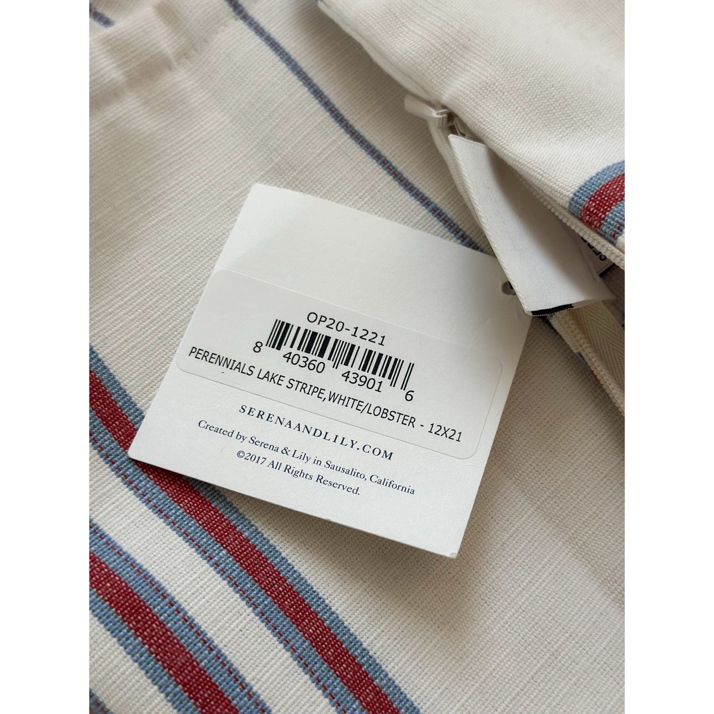 Perennials Lake Stripe Pillow Cover (12”x21”)-White/Red