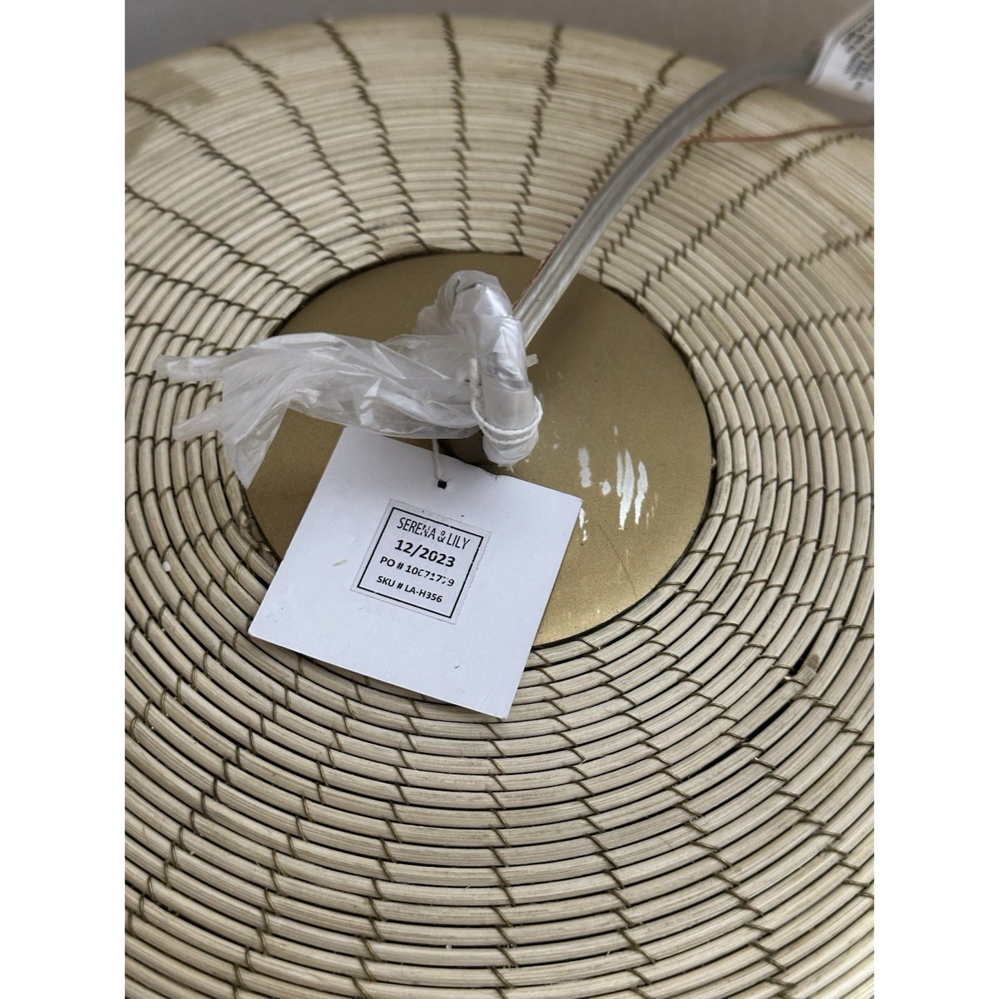 Baccara Rattan Bell Pendant-Natural/Brass Accents