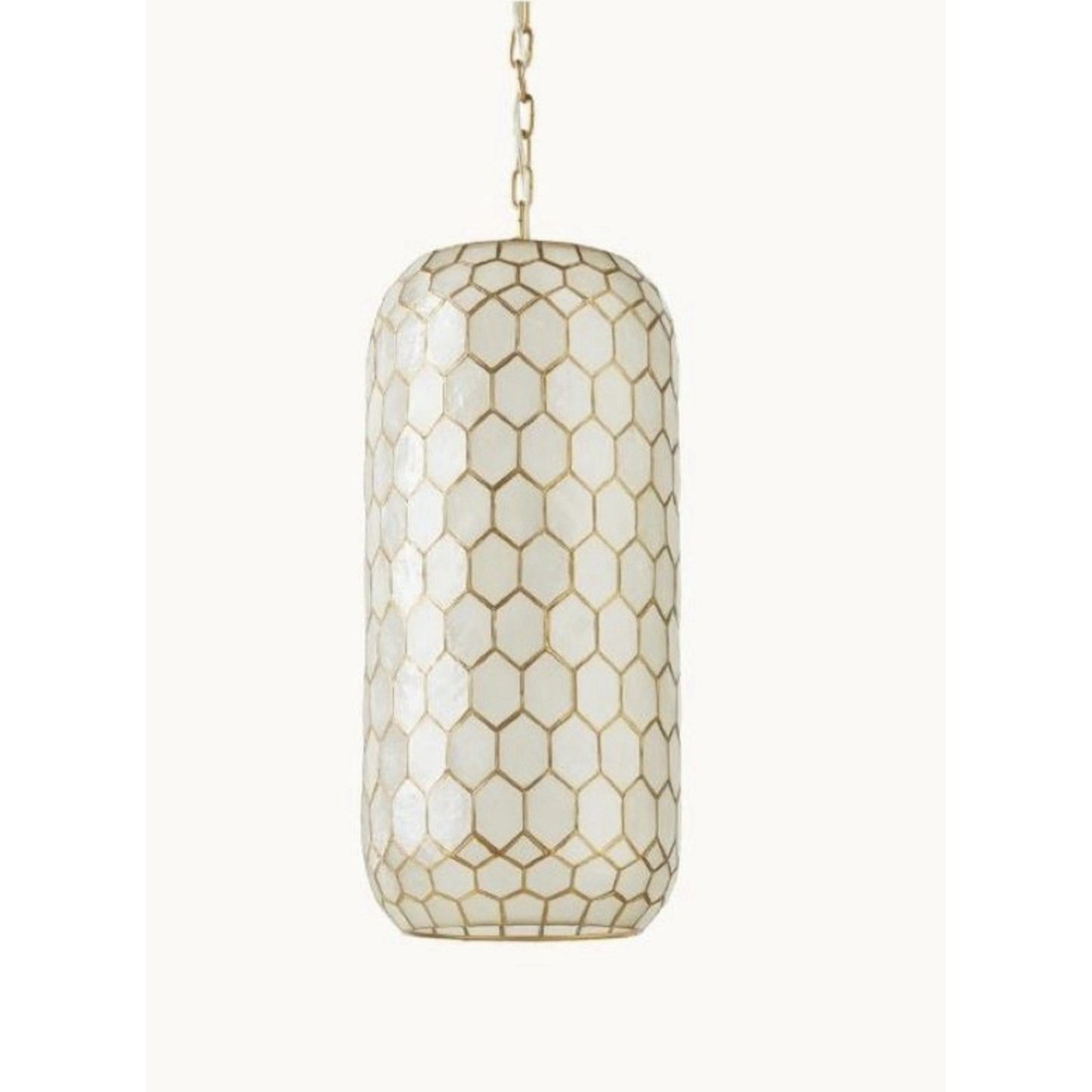 Capiz Honeycomb Oblong Pendant-Brass Gold