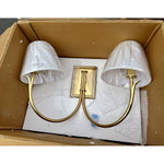 Calistoga Double Sconce (White Linen Shades)-Brass Gold