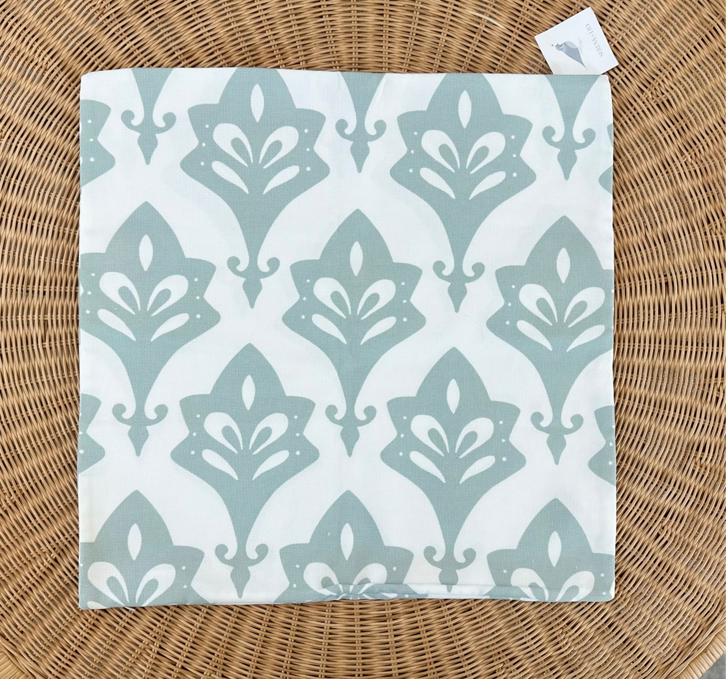 Acanthus Outdoor Pillow Cover (24” SQ)-Seaglass Blue Green