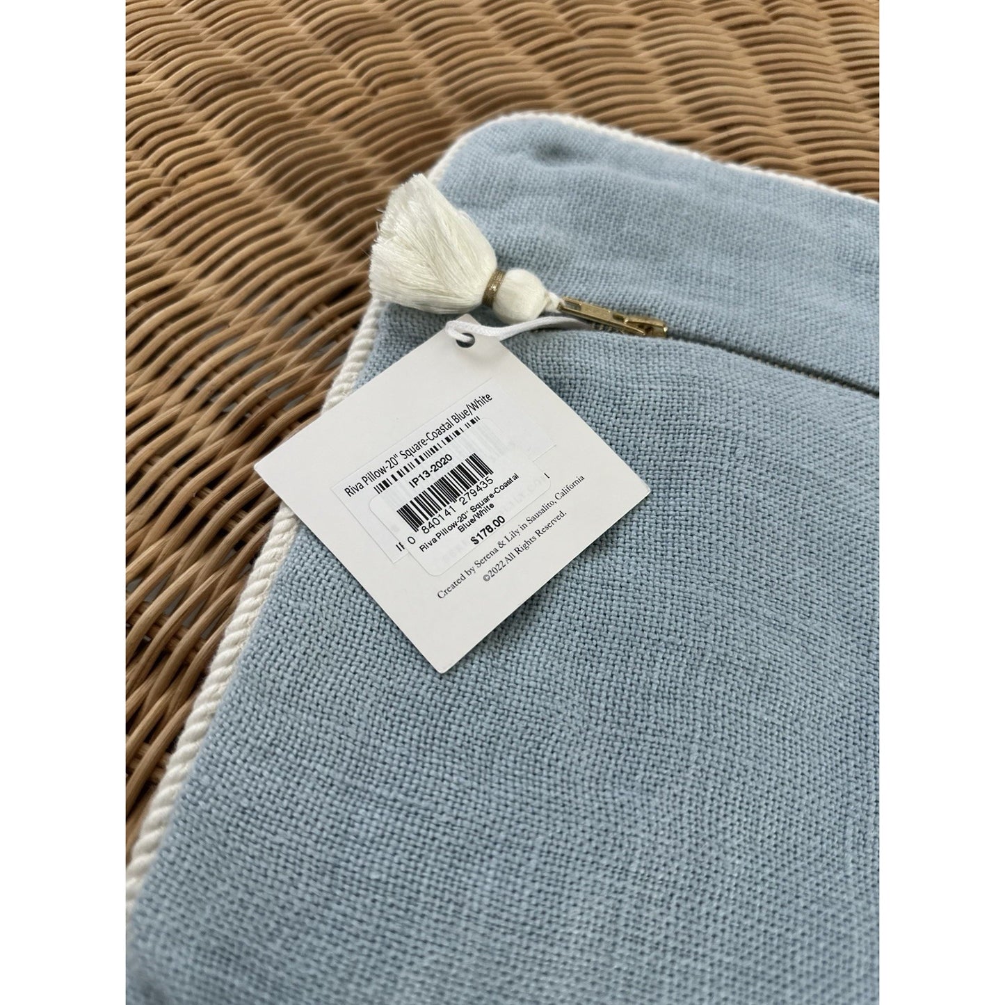 Riva Pillow Cover (20” SQ)-Coastal Blue/White - The Home Decor Outlet