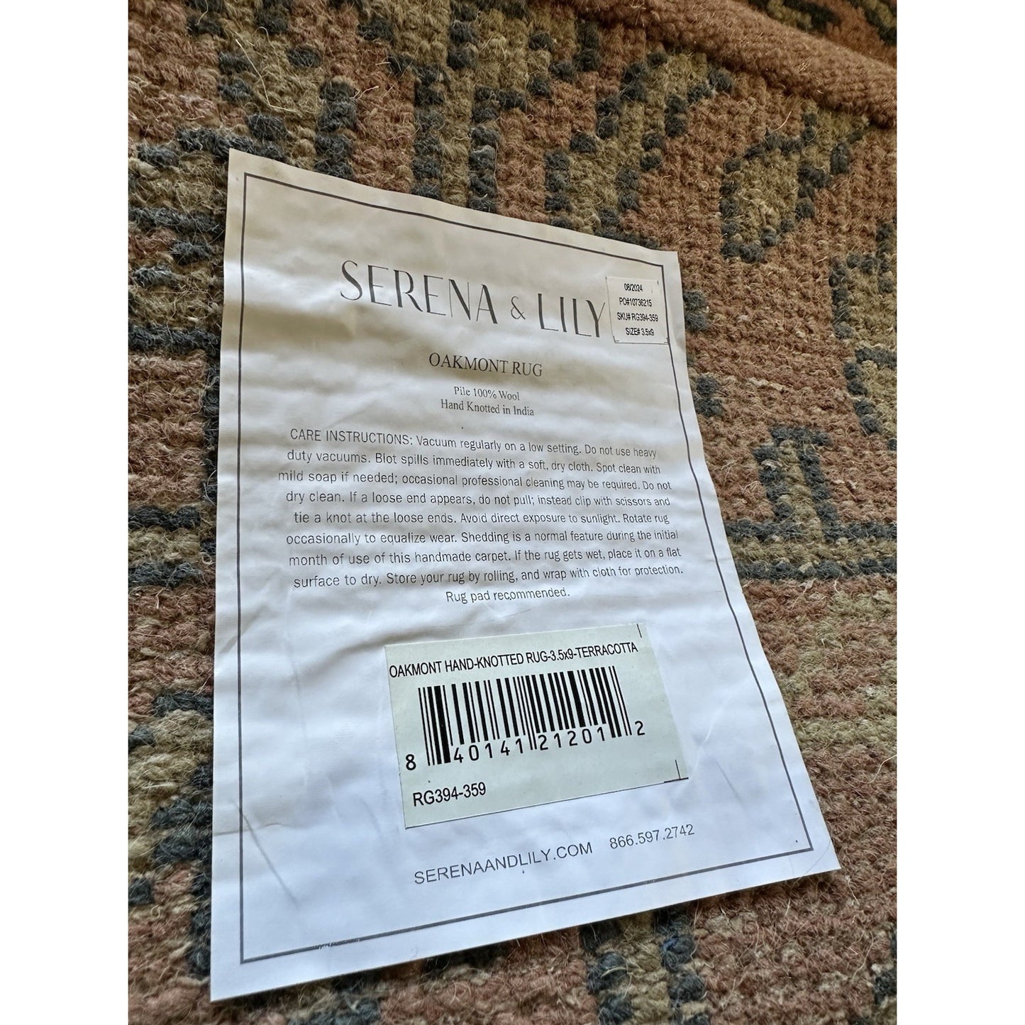 Oakmont Hand-Knotted 100% Wool Rug (3.5’x9’)-Terracotta Red