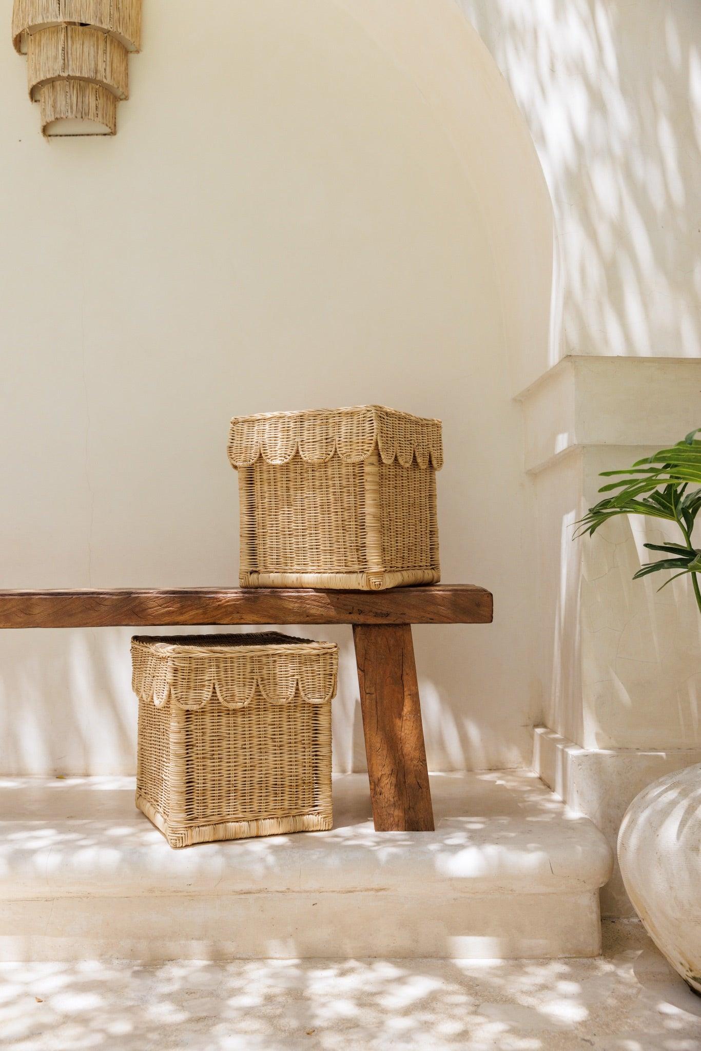 Scallop Storage Rattan Bin With Lid - The Home Decor Outlet