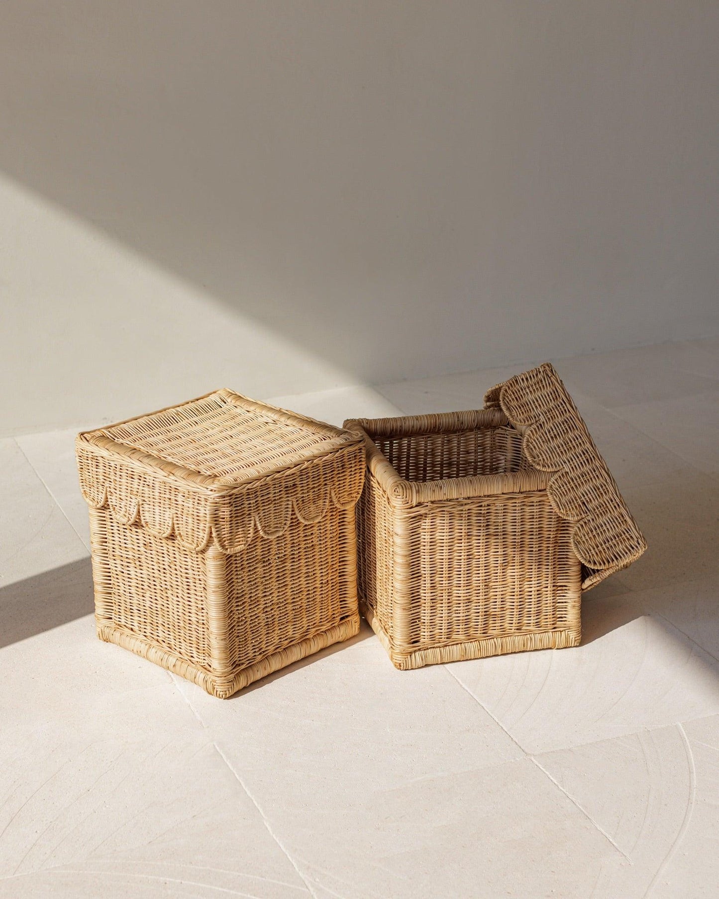 Scallop Storage Rattan Bin With Lid - The Home Decor Outlet