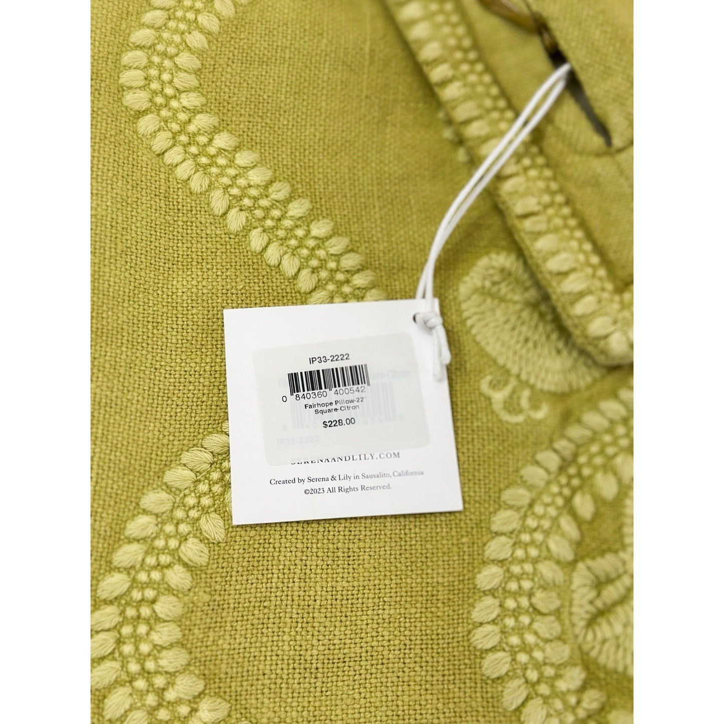 Fairhope Pillow Cover (22” SQ)-Citron Green