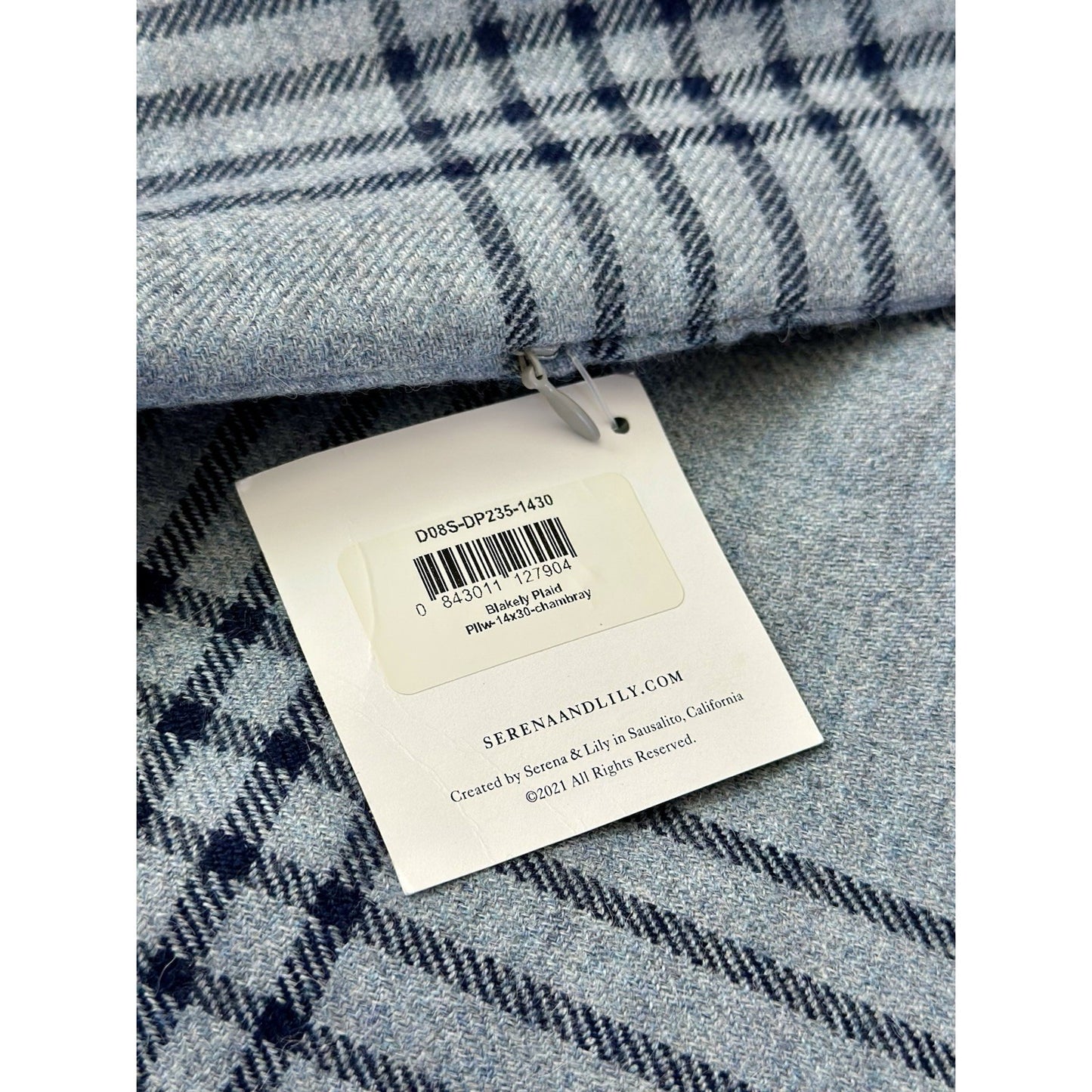 Blakely Plaid Alpaca Pillow Cover (14”x30”)-Chambray Blue