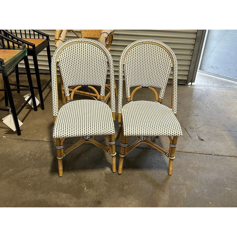 Riviera Rattan Dining (Side) Chair-Navy/White - The Home Decor Outlet