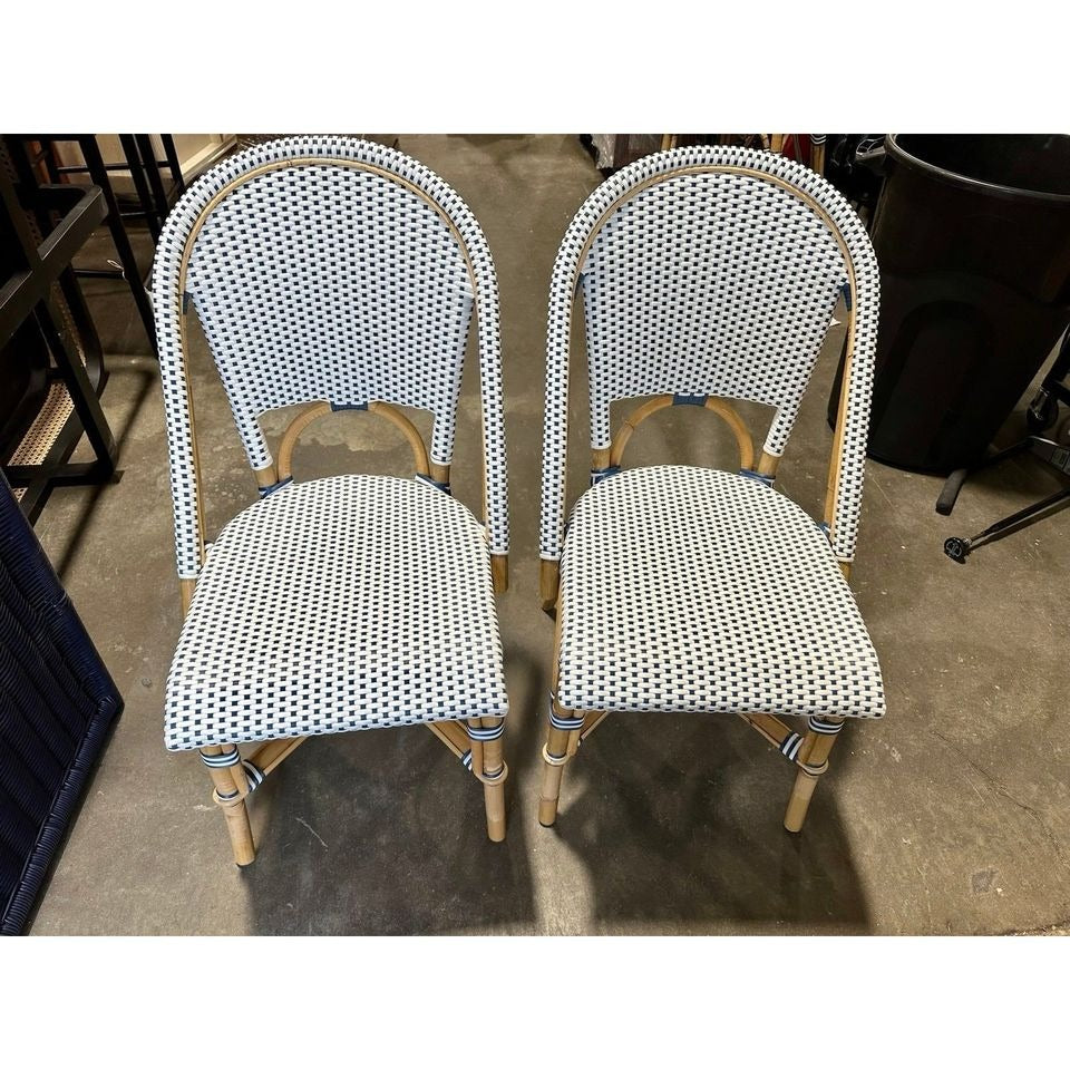 Riviera Rattan Dining (Side) Chair-Navy/White - The Home Decor Outlet