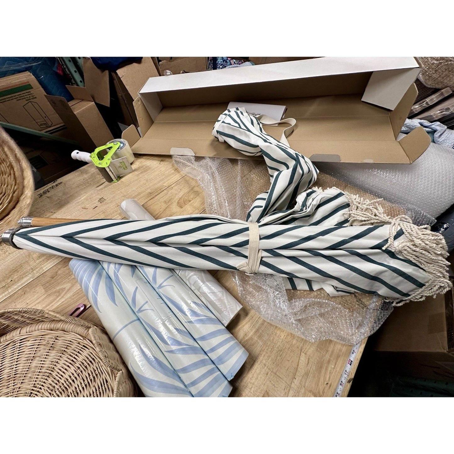 Beach Umbrella-Botanical Green Stripe