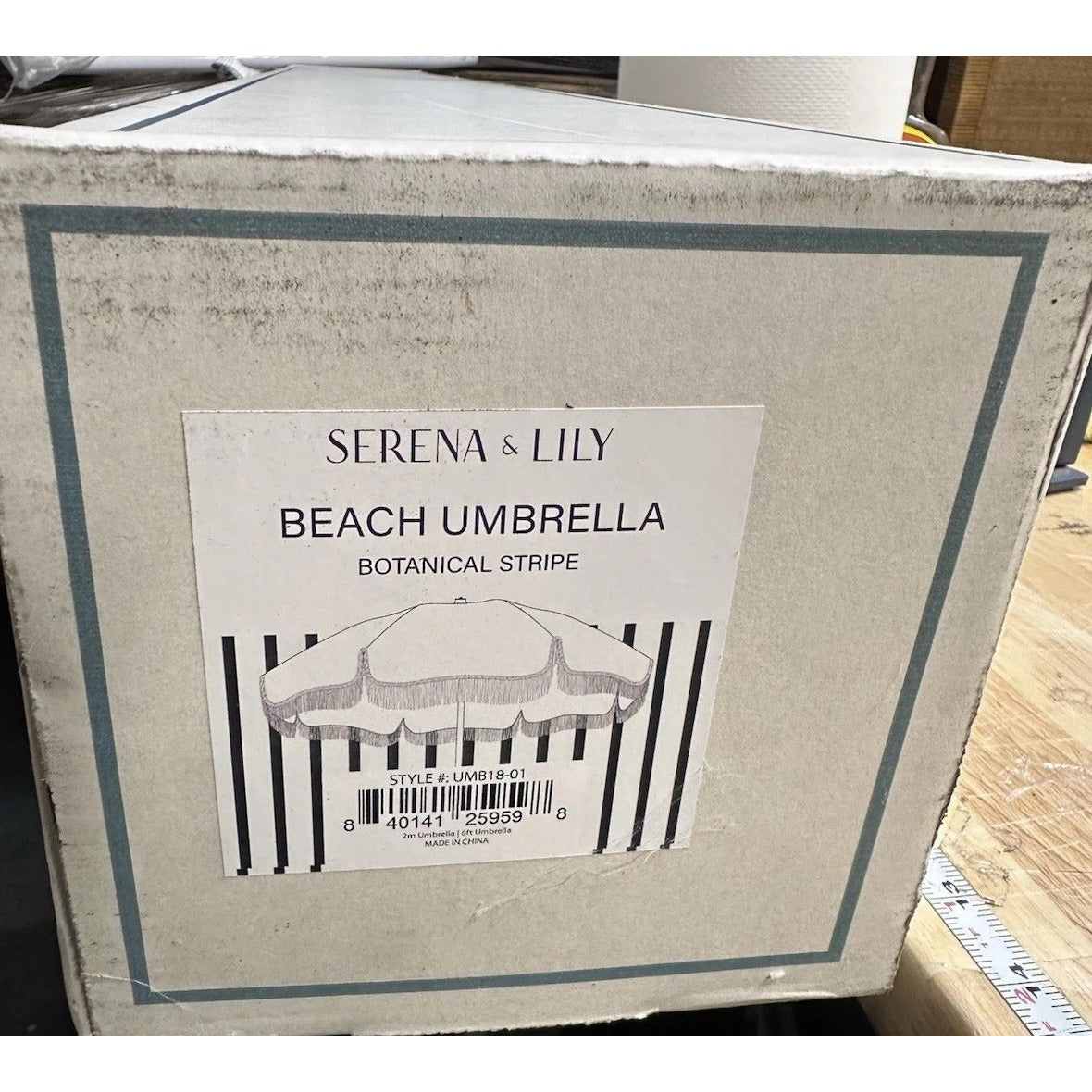 Beach Umbrella-Botanical Green Stripe