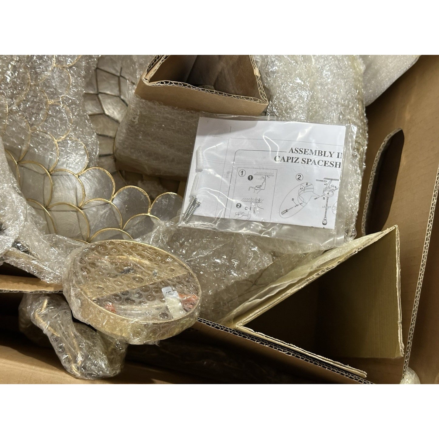 Capiz Scalloped Chandelier (20” DIAM)-Brass Gold