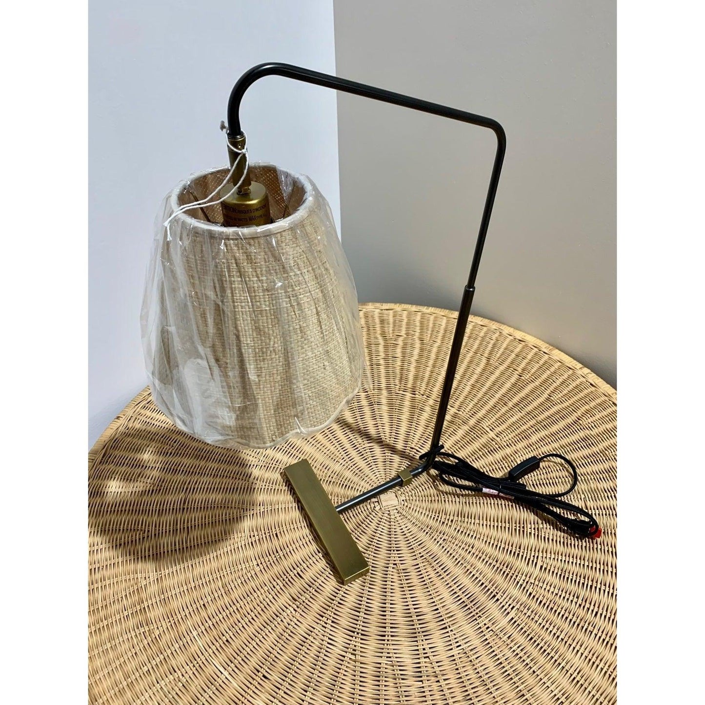Flynn Table Lamp-Brass/Raffia Wave Shade - The Home Decor Outlet