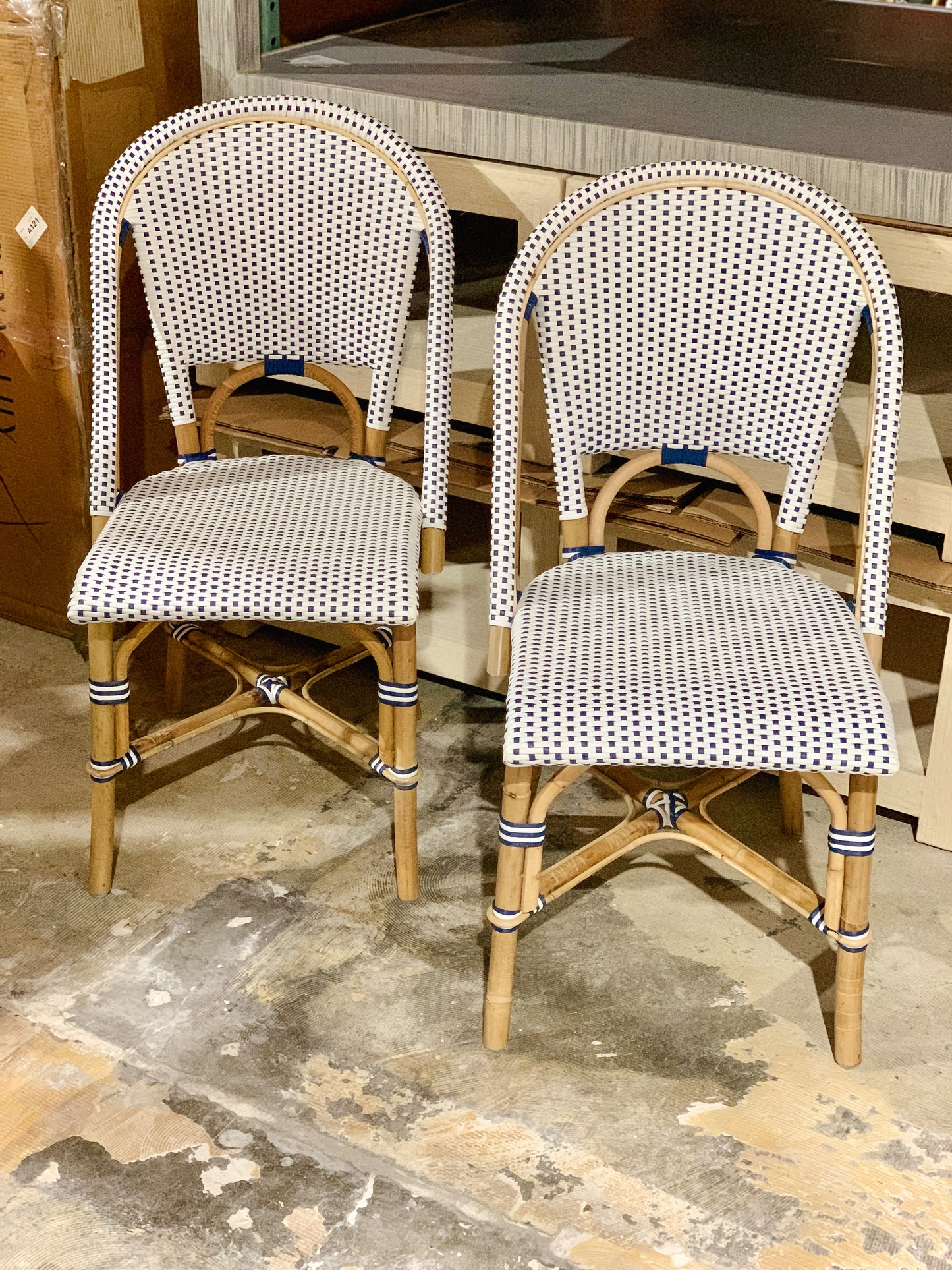 Riviera Rattan Dining (Side) Chair-Navy/White - The Home Decor Outlet