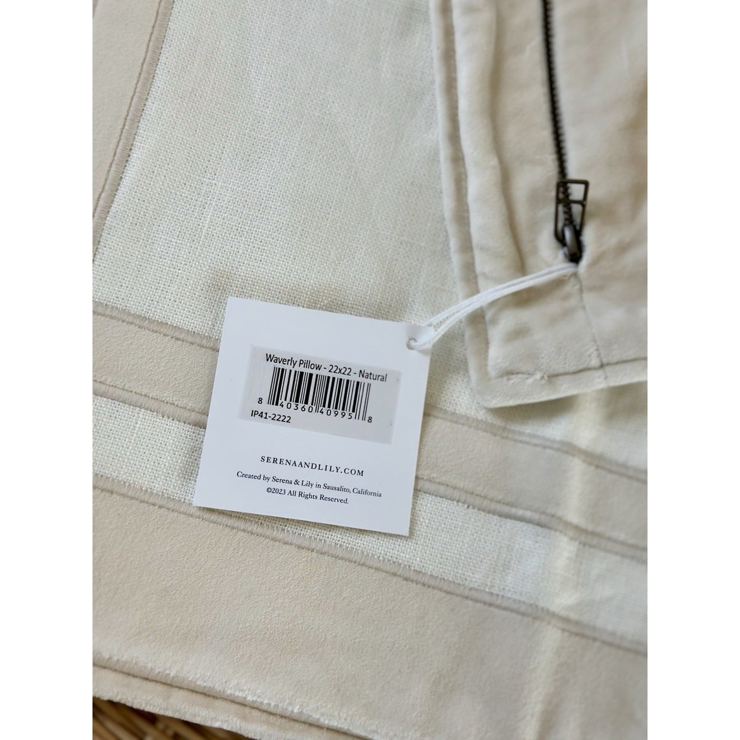 Waverly Linen/Velvet Pillow Cover (22” SQ)-Natural Beige - The Home Decor Outlet