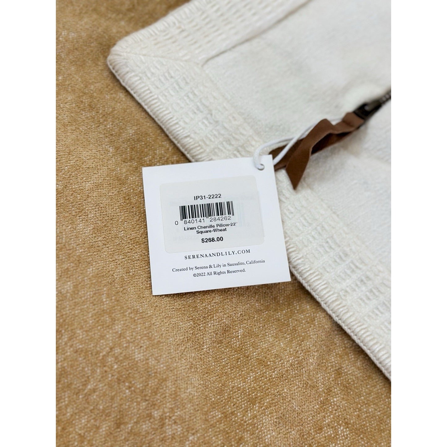 Linen Chenille Pillow Cover (22” SQ)-Wheat Brown