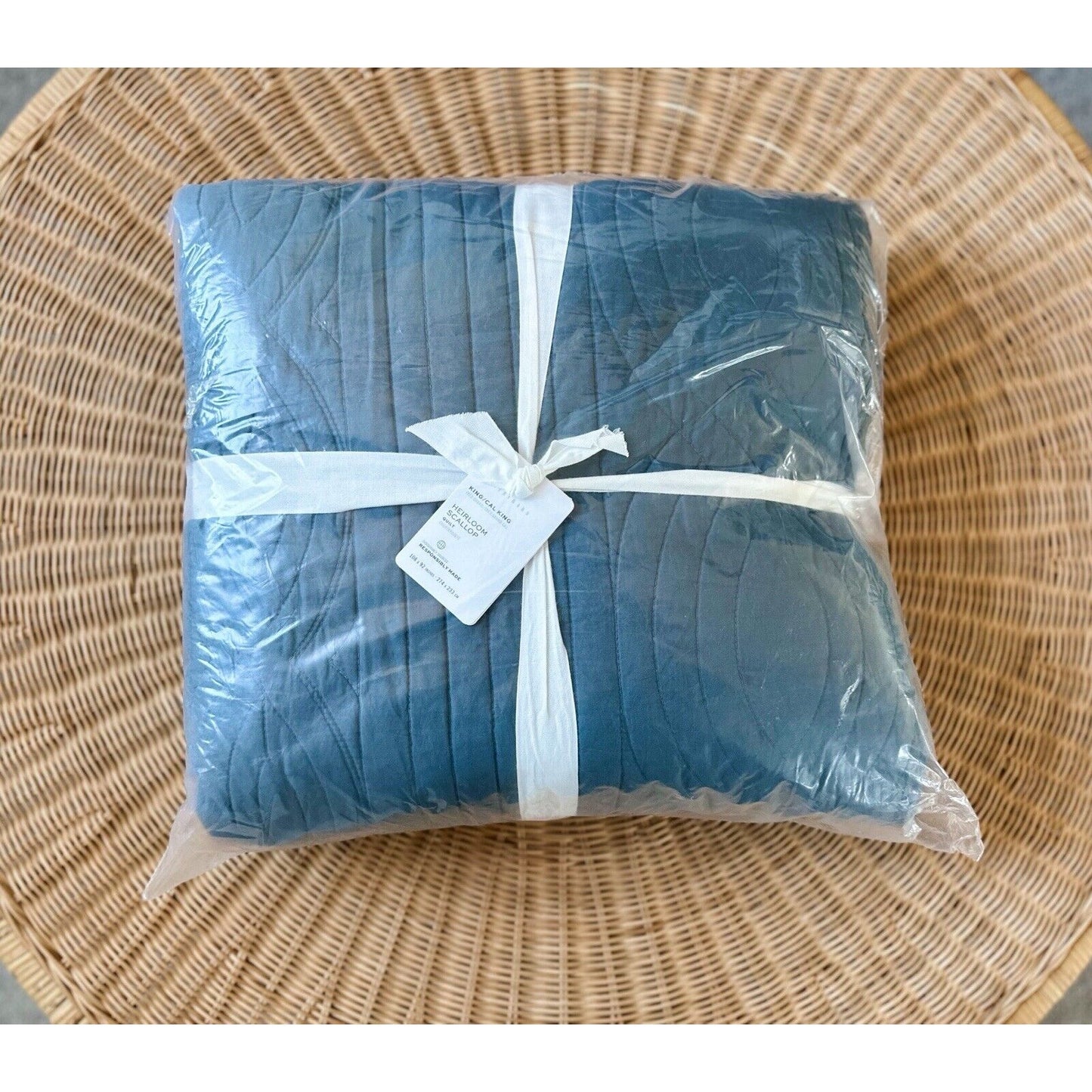 Pottery Barn Heirloom Scallop Quilt (K/CK)-Steel Blue - The Home Decor Outlet