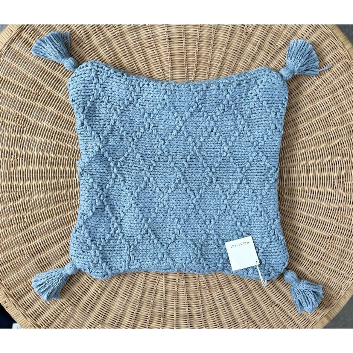 Fisherman's Knit Pillow Cover (22” SQ)-Coastal Blue - The Home Decor Outlet
