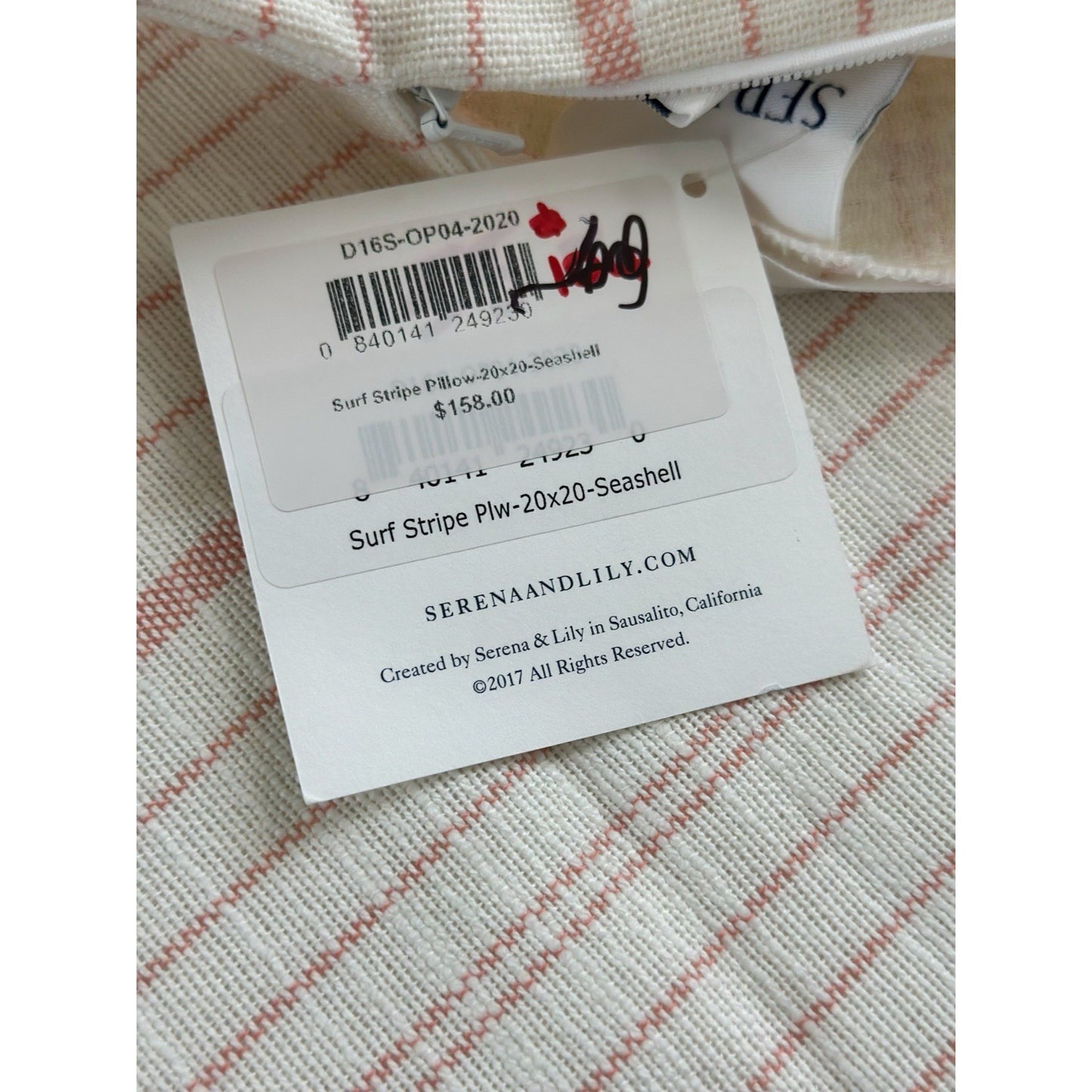 Surf Stripe Outdoor Pillow Cover (20” SQ)-Seashell Pink Red