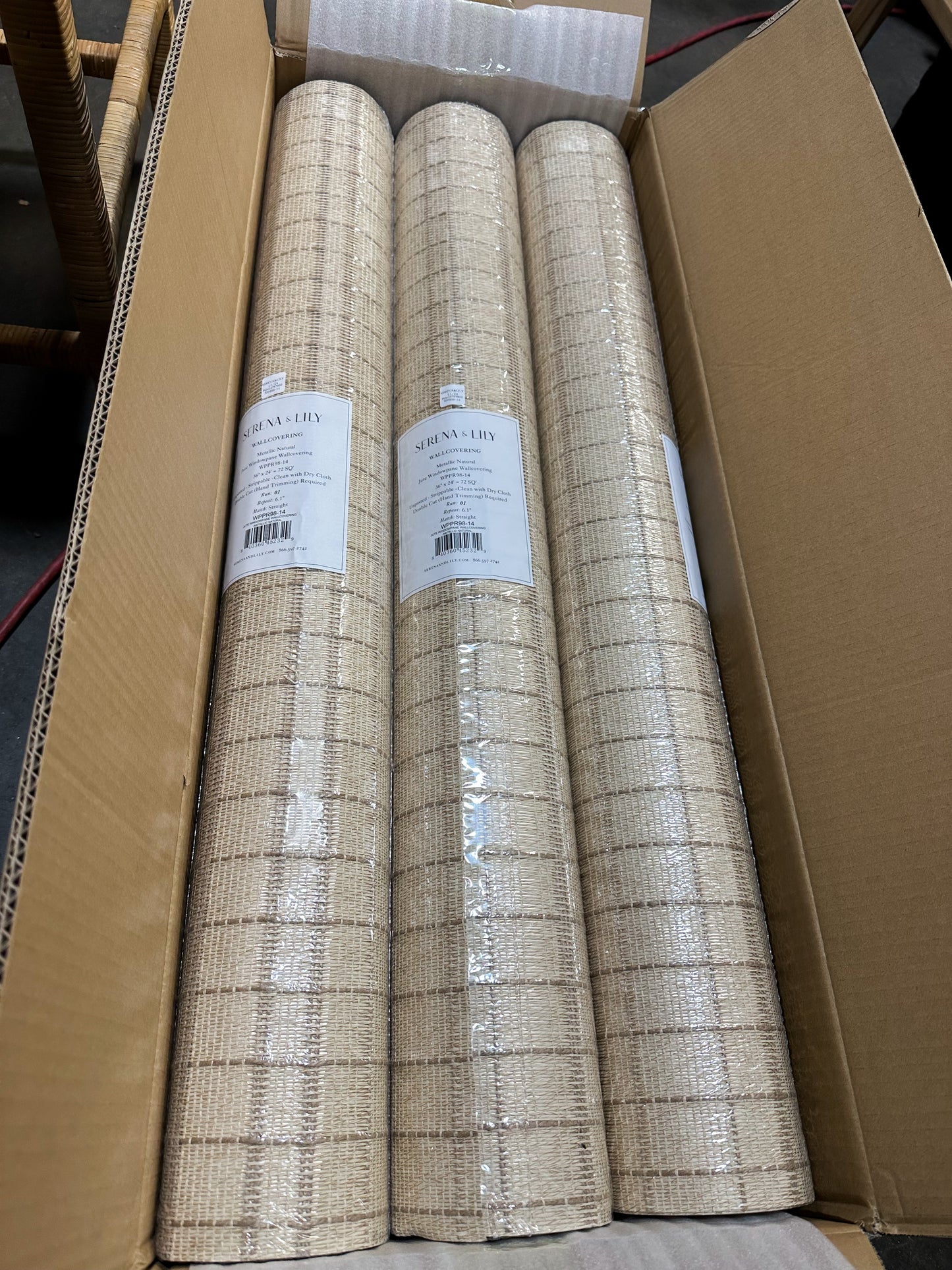 Jute Windowpane Wallcovering-Metallic Natural