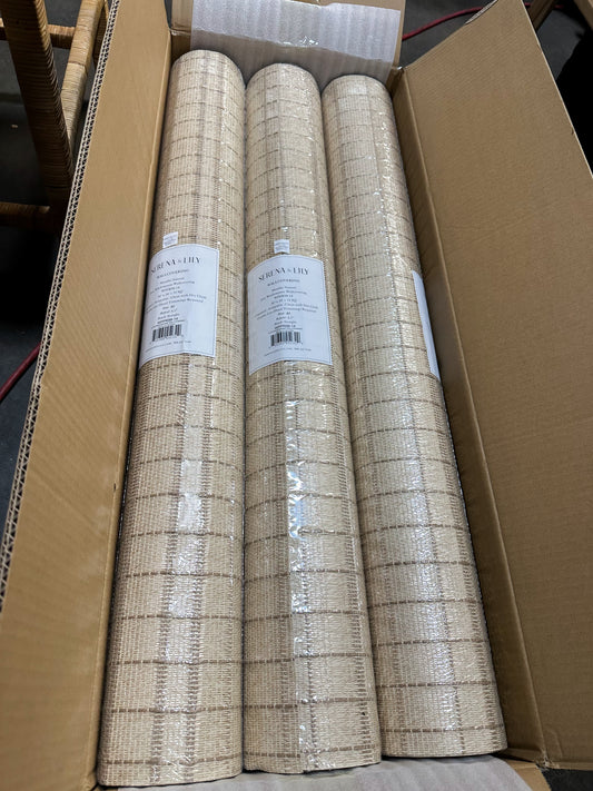 Jute Windowpane Wallcovering-Metallic Natural