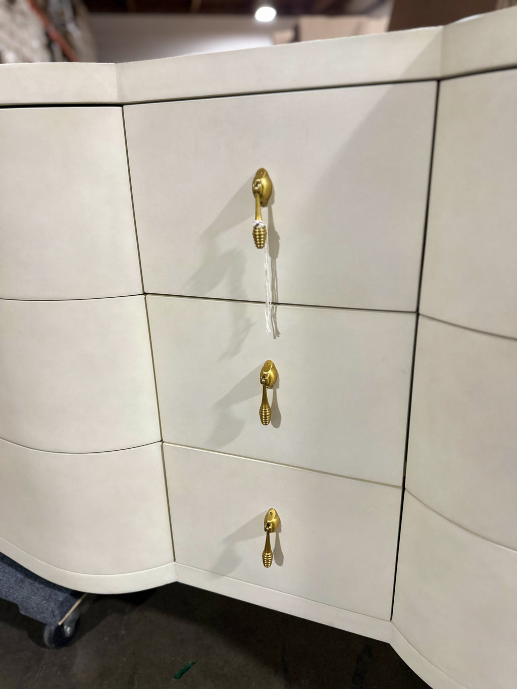 Monroe 9-Drawer Dresser-Beige/Brass Pulls