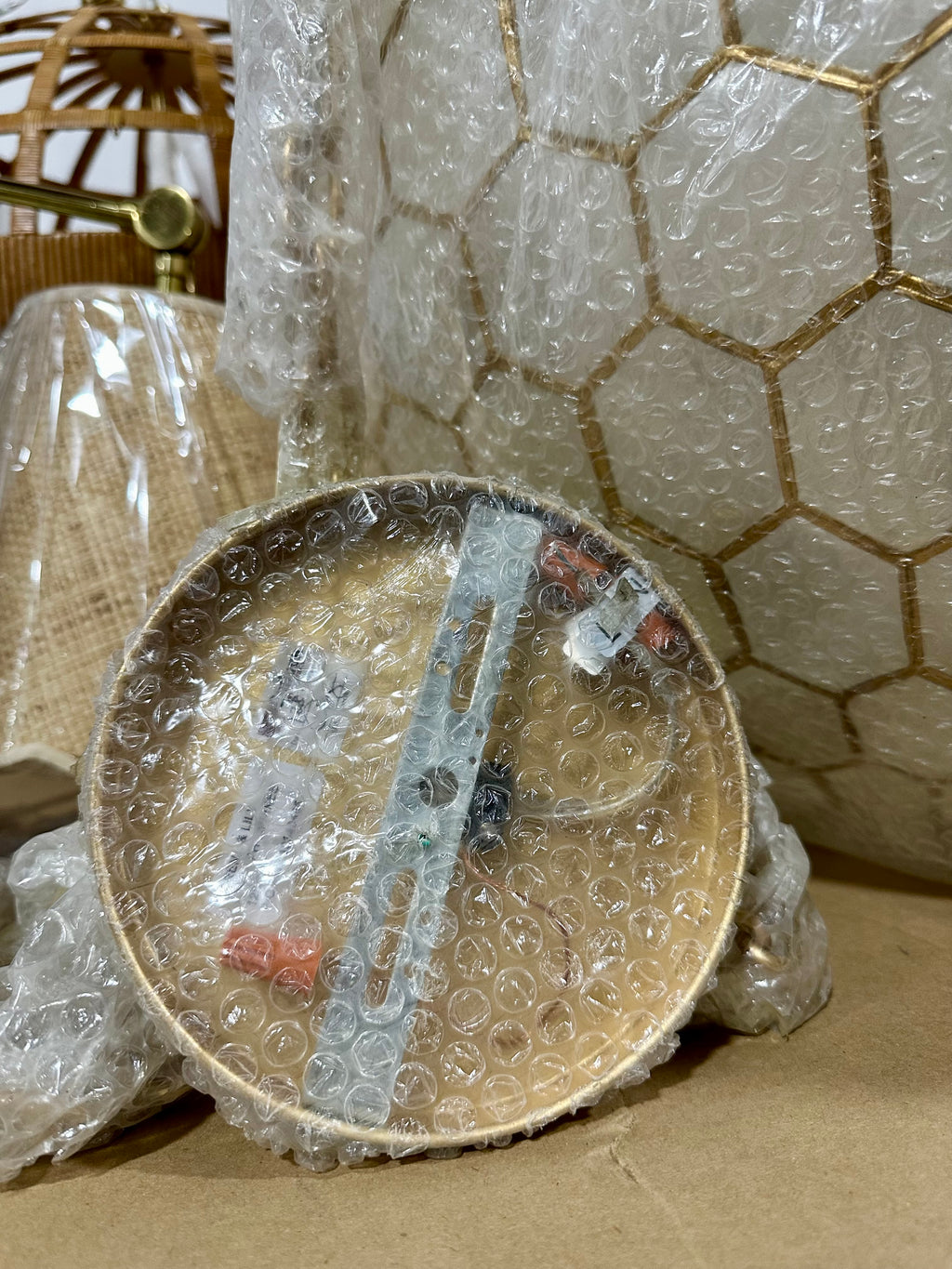 Capiz Honeycomb Large Round Pendant (29” DIAM)-Brass Gold