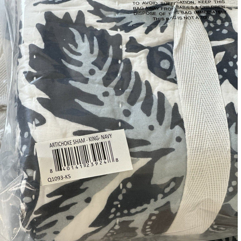 Artichoke Quilted King Pillow Sham-Navy Blue
