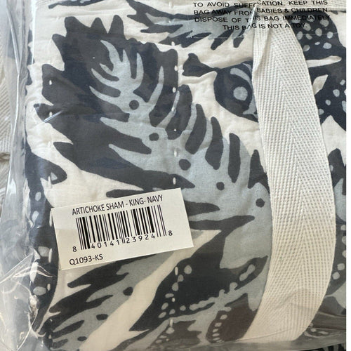 Artichoke Quilted King Pillow Sham-Navy Blue