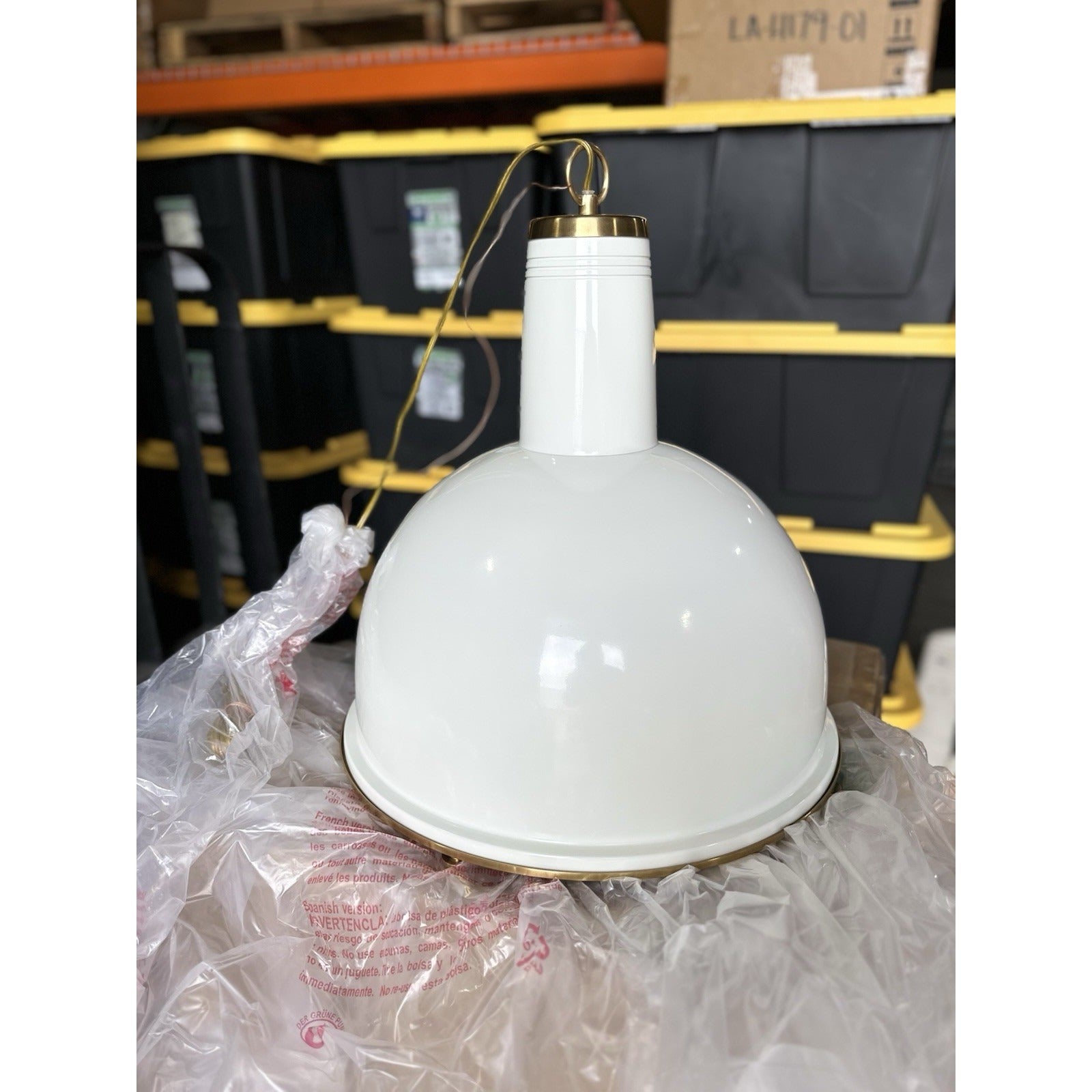 Melrose Large Pendant (19” DIAM)-White/Brass Accents