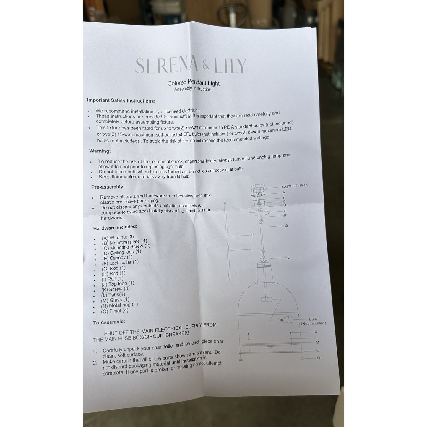 Melrose Large Pendant (19” DIAM)-White/Brass Accents