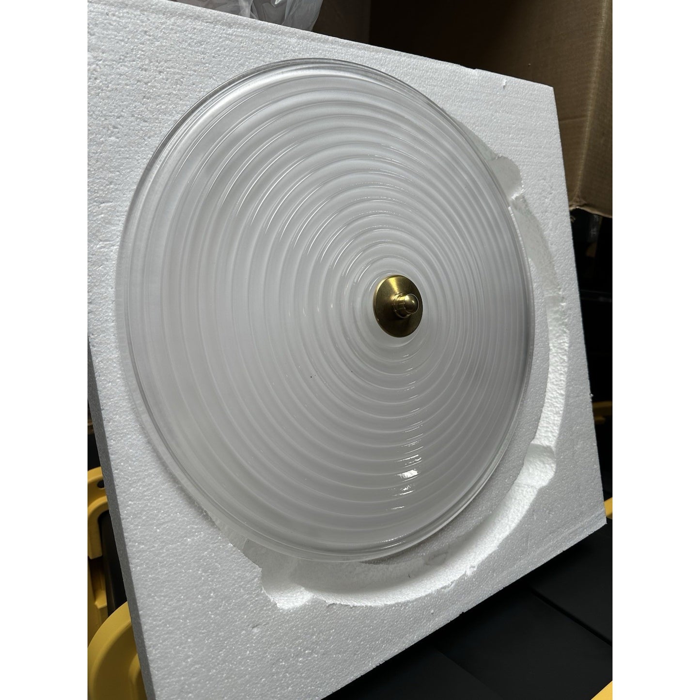 Melrose Large Pendant (19” DIAM)-White/Brass Accents