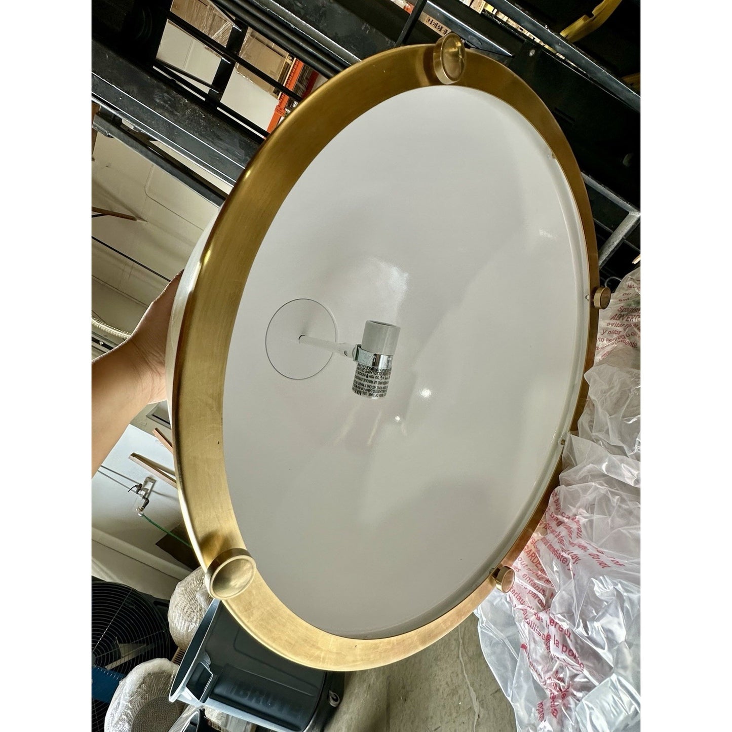 Melrose Large Pendant (19” DIAM)-White/Brass Accents