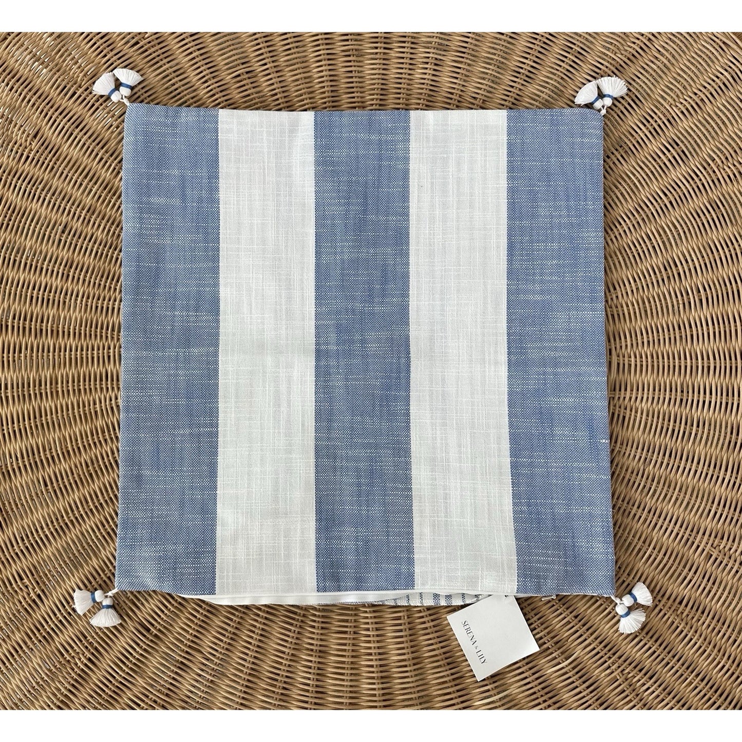 Bay Stripe Outdoor Pillow Cover (20” SQ)-French Blue