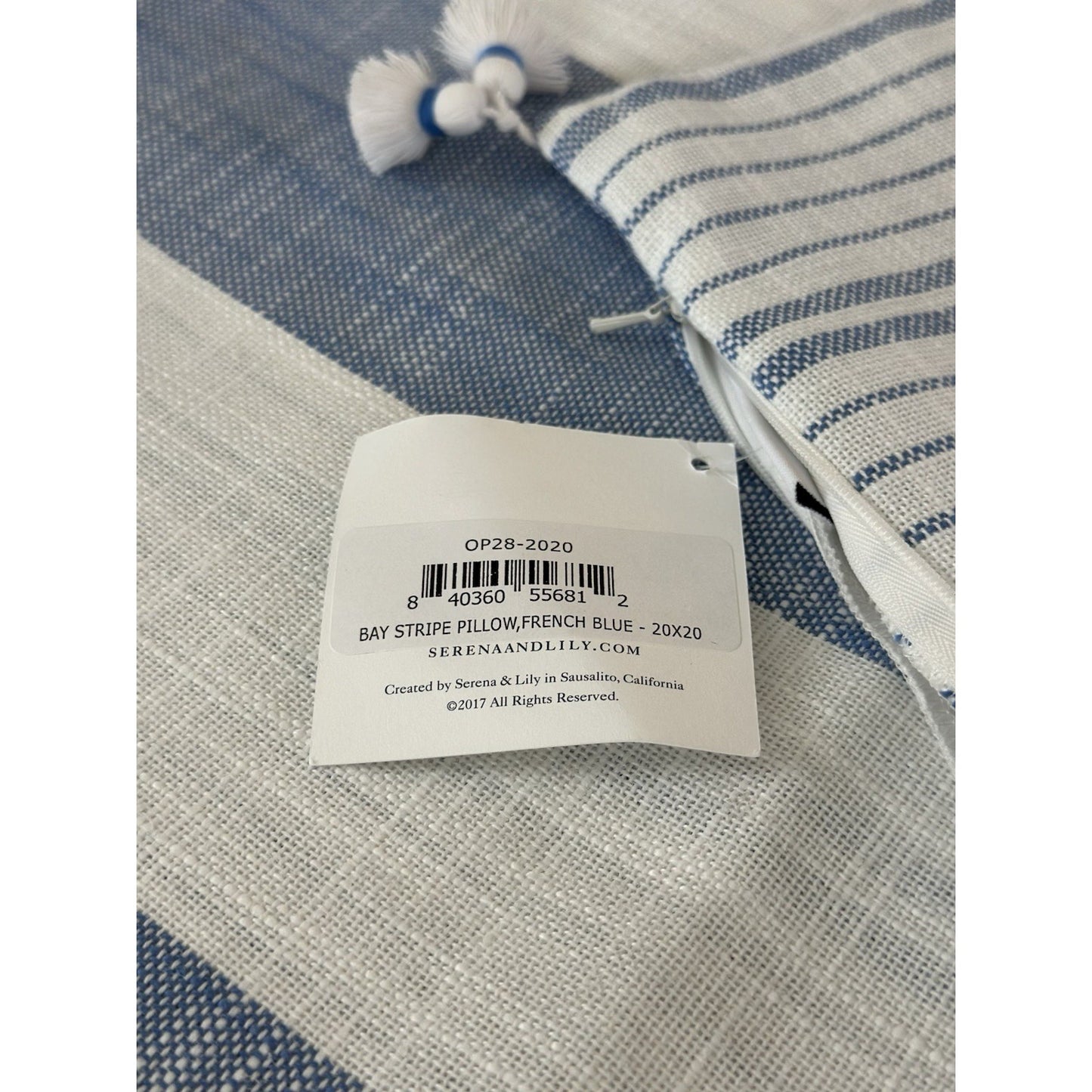Bay Stripe Outdoor Pillow Cover (20” SQ)-French Blue