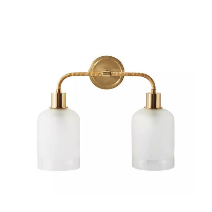 Westbrooke Double Sconce-Brass Rattan Base/Frosted Glass Shade