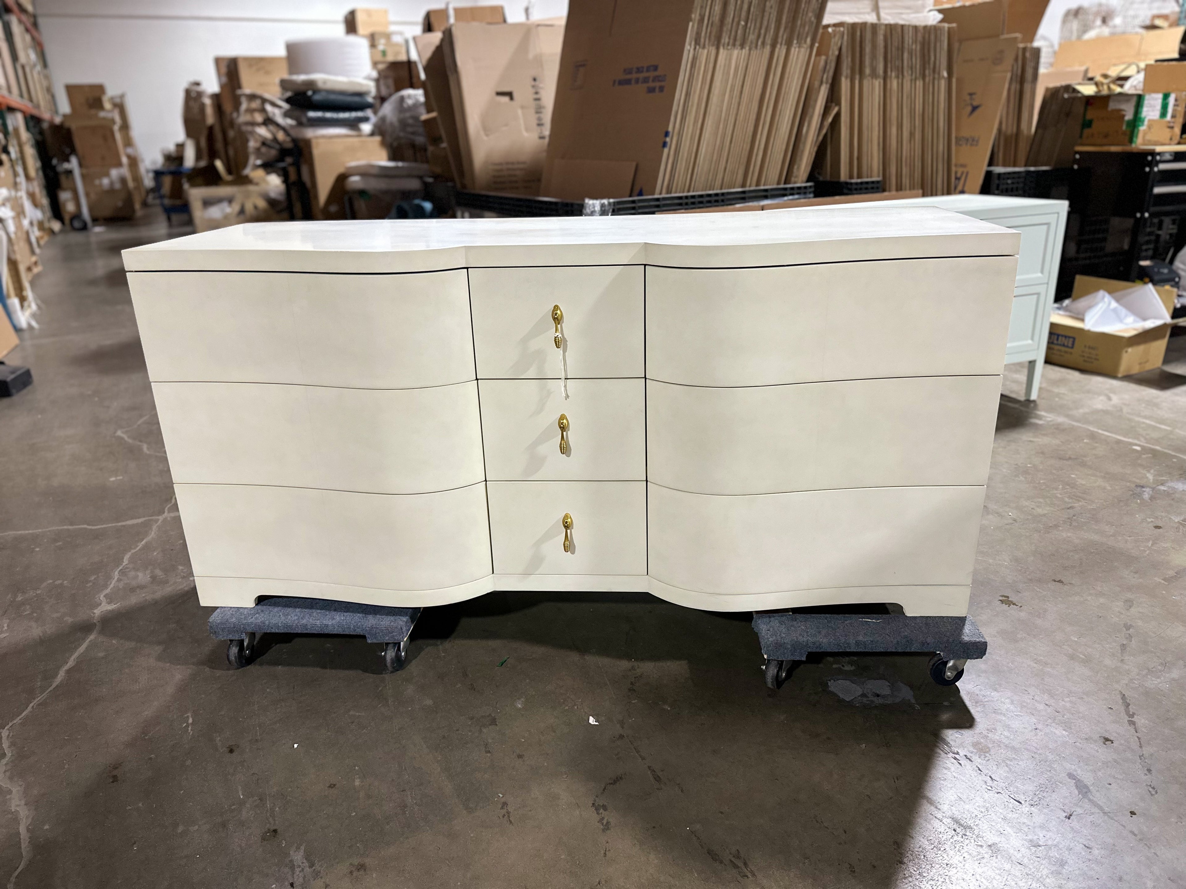 Monroe 9-Drawer Dresser-Beige/Brass Pulls