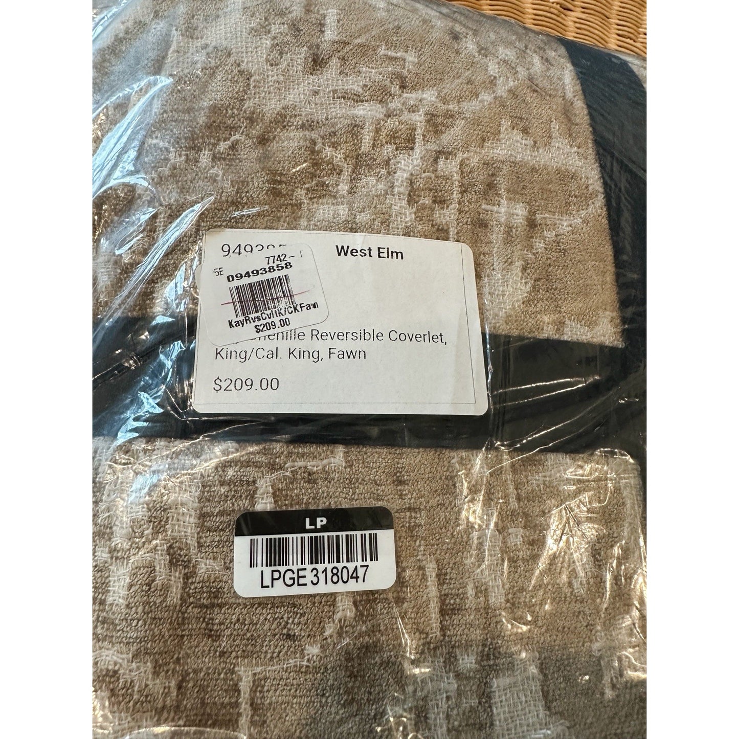 West Elm Kay Reversible Coverlet (K/CK)-Fawn Brown/White