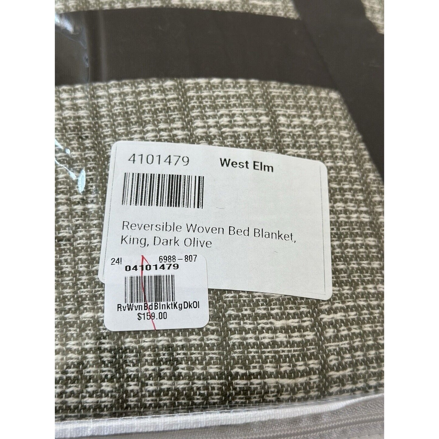 West Elm Reversible Woven Cotton Bed Blanket (King)-Dark Olive