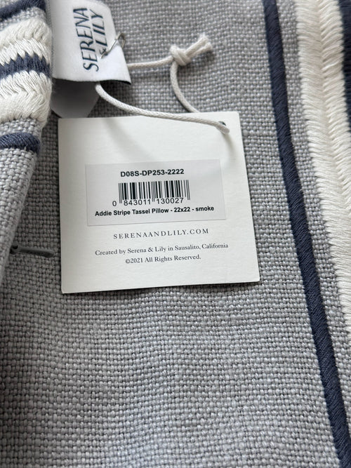 Addie Stripe Tassel Pillow Cover (Various Sizes)-Smoke Grey