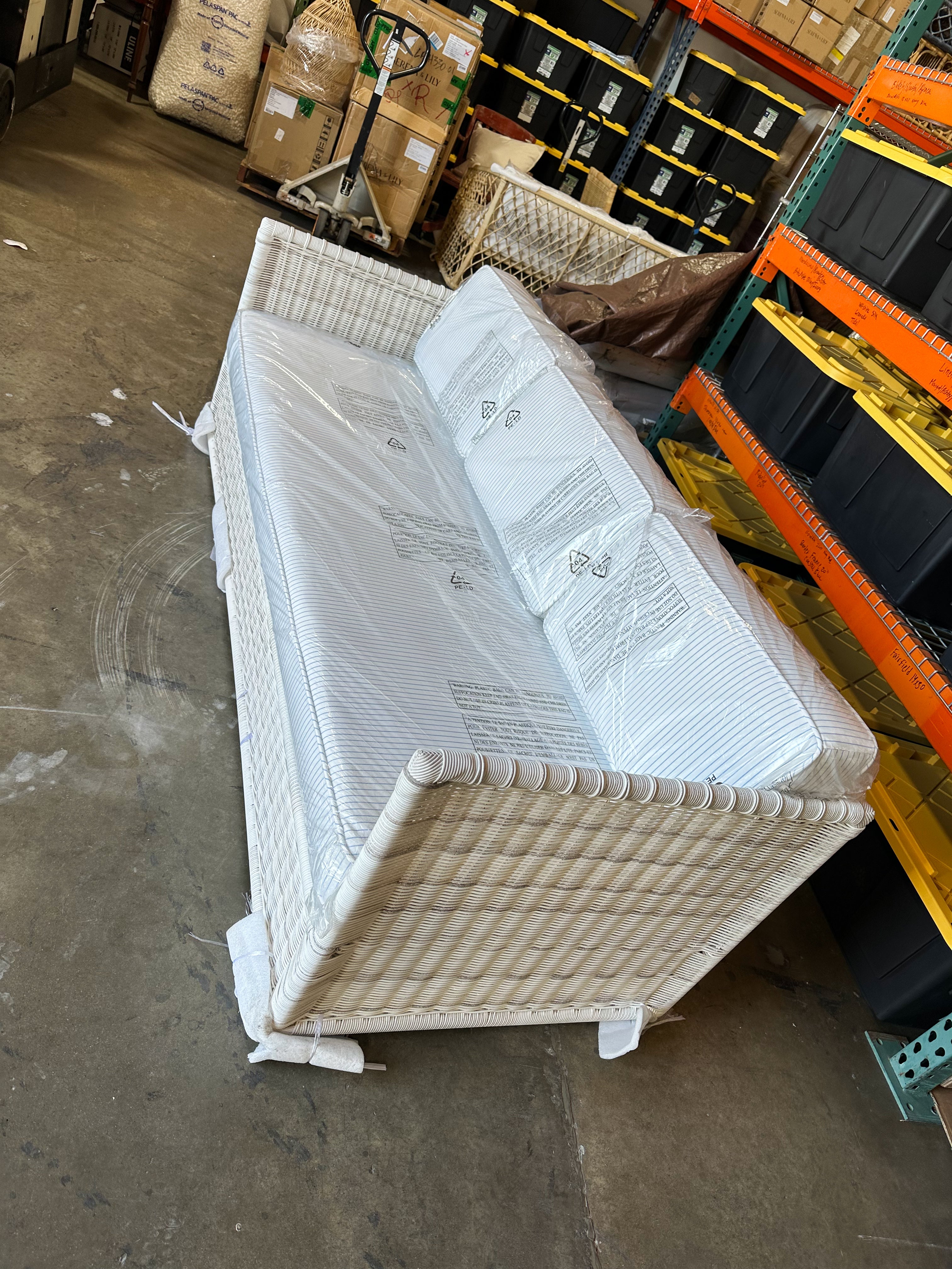 Pacifica Sofa (7’~Pinstripe Coastal Blue Cushions)-Driftwood