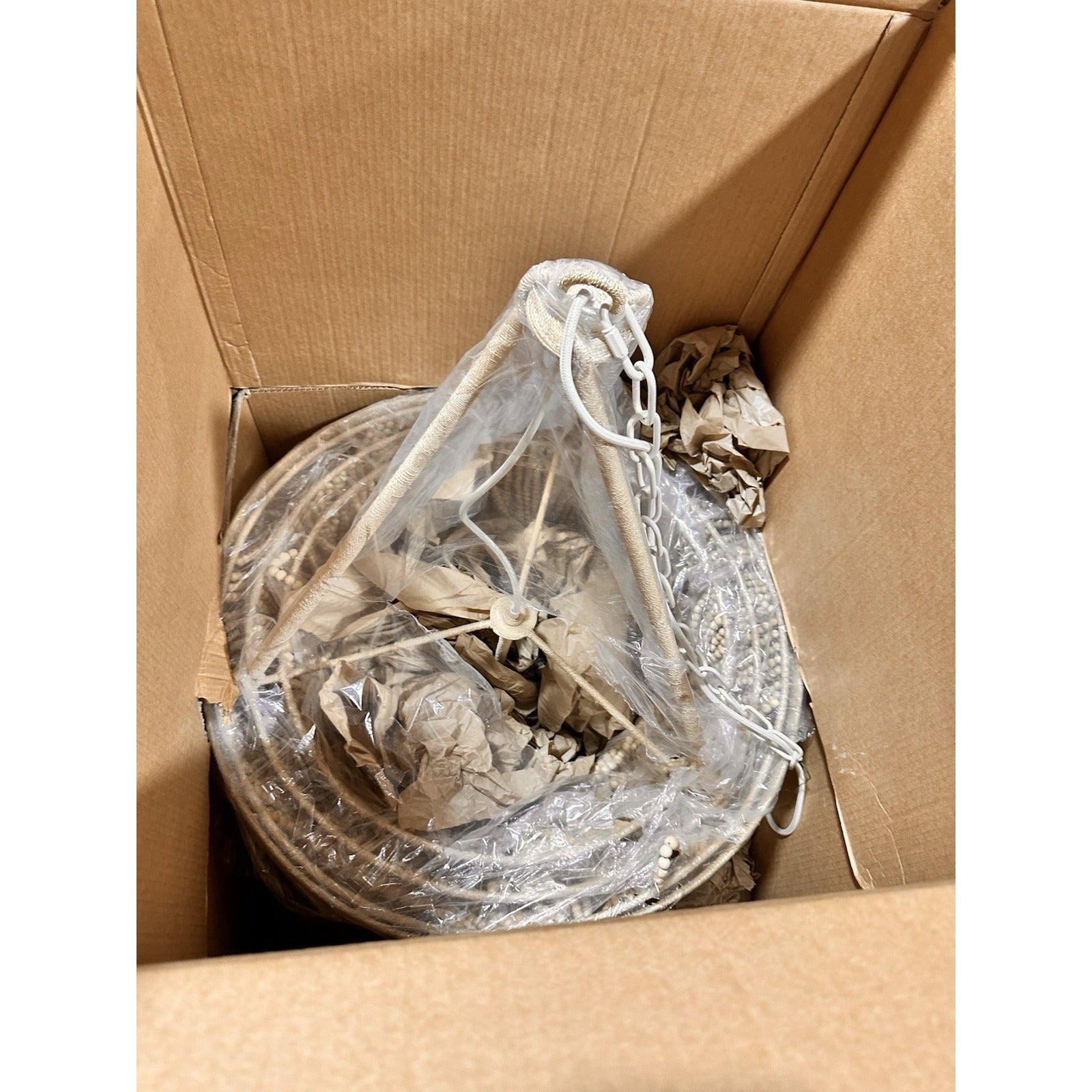 Willowbrook Wood Bead Tiered Chandelier Abaca Wrapped Frame-Natural Bleached