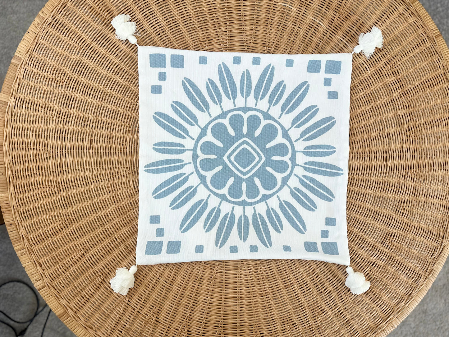 Campania Medallion Outdoor Pillow Cover (20” SQ)-Coastal Blue